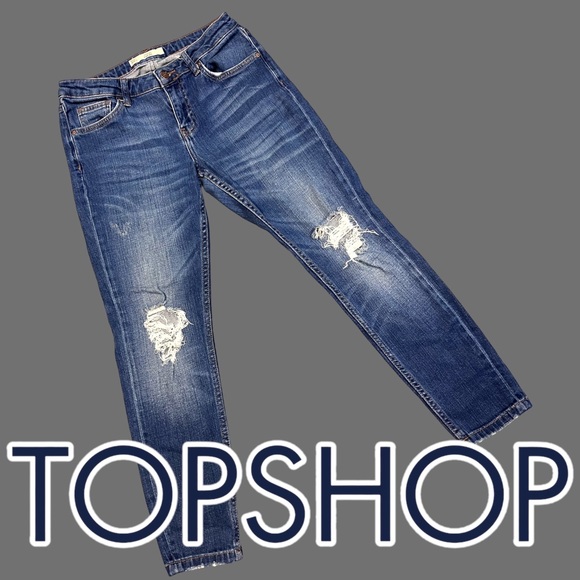 Topshop Denim - TopShop LUCAS Moto distressed jeans in medium blue wash. Size 28x30 👖